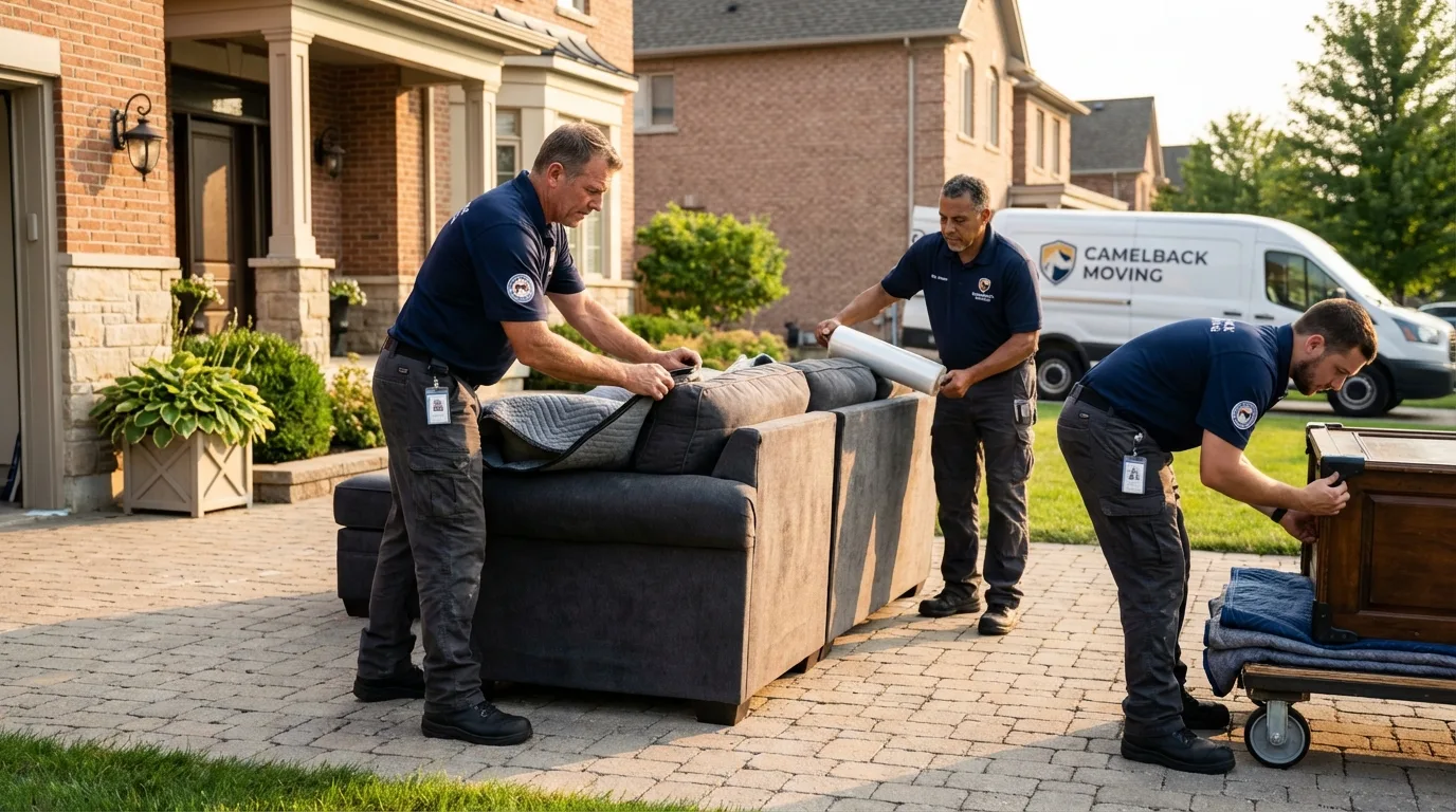 Large estate moving crew wrapping furniture in Marble Hill, MO
