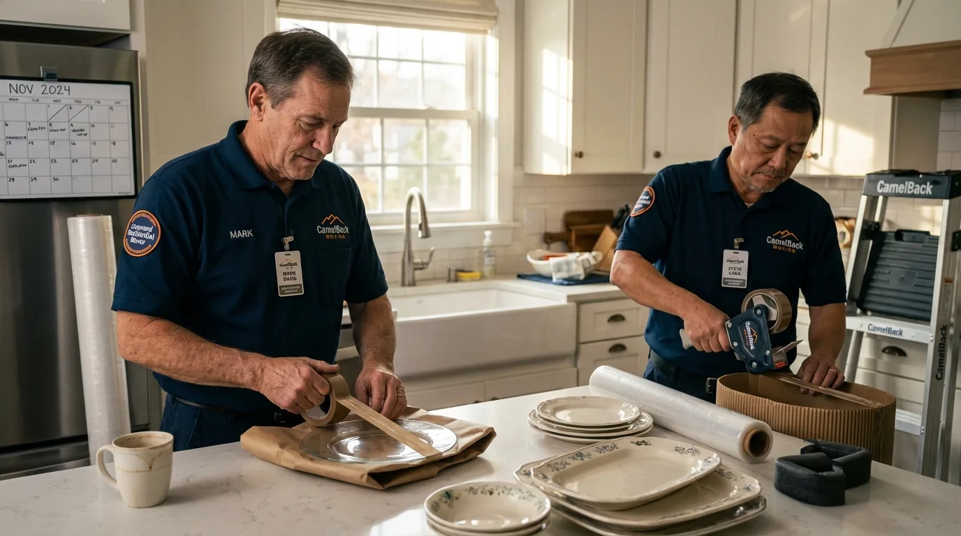 Professional crew packing kitchen dishware in Marble Hill, MO